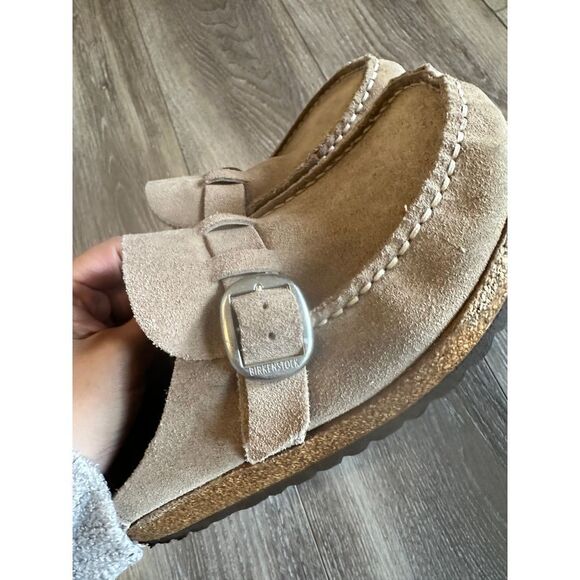 Birkenstock Buckley suede leather gray taupe slip on sandals size 38 - Picture 3 of 7